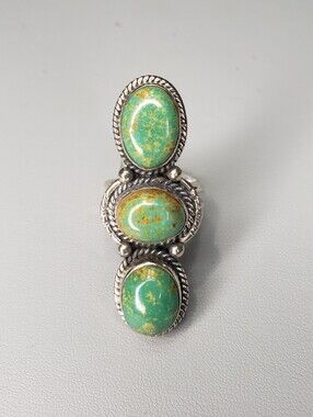 Sterling Silver Green Turquoise Triple Stone Ring